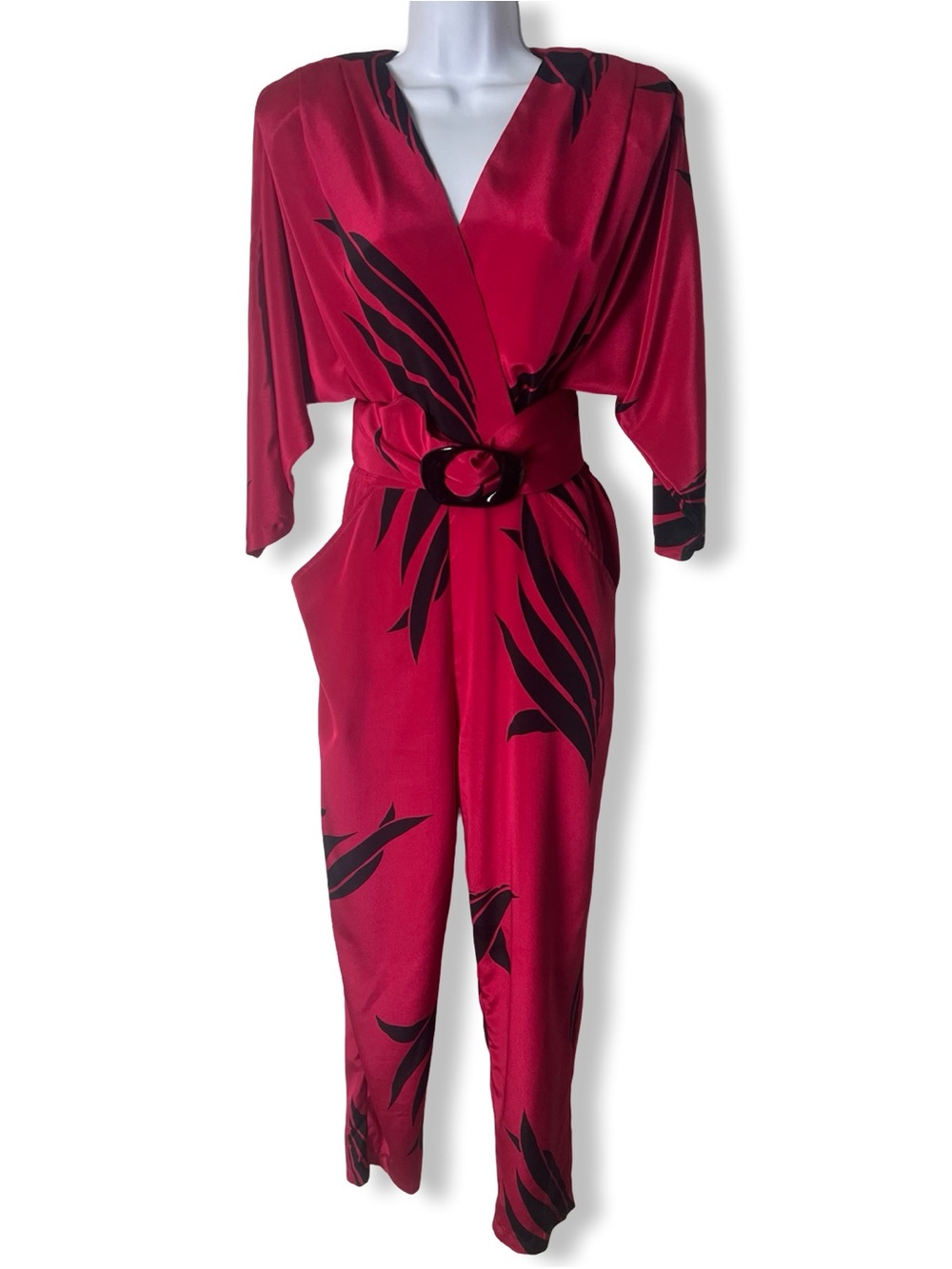 On The Rocks Women’s Vintage Magenta Black Geometric Wrap Jumpsuit 80s 90s Sz 10